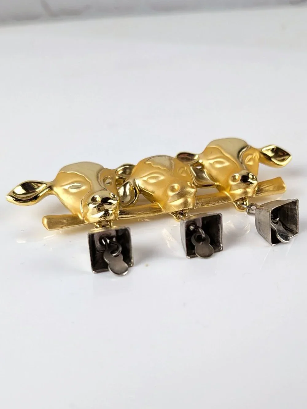 Vintage AJC Cows & Cowbells Gold-tone Brooch
